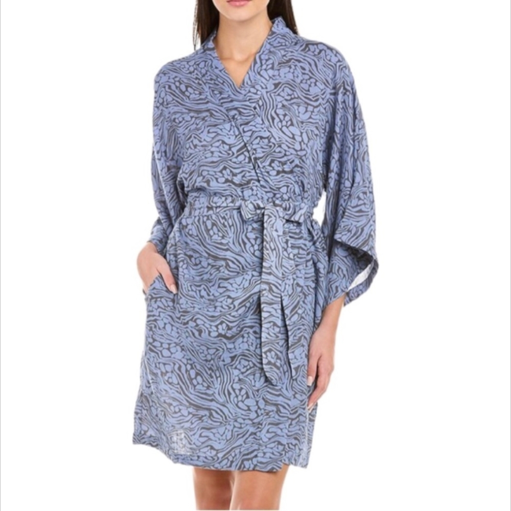 NWT Calme XS Double Gauze Belted Kimono Robe Blue Gray XS